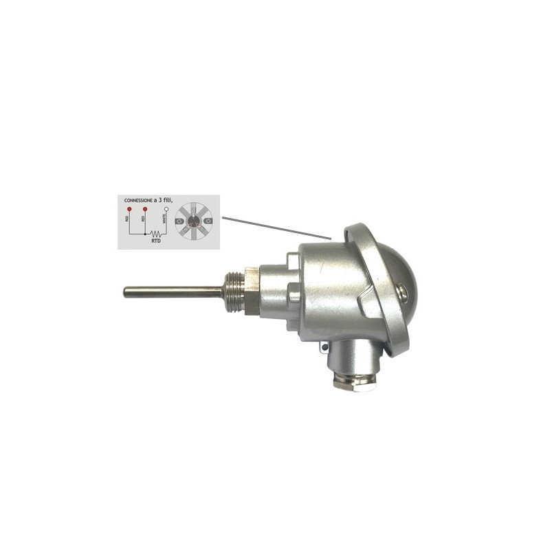 2000.00.447   PT100B-6X50 con testa DIN 3 fili  MGO A304 1/2 F  DIN B