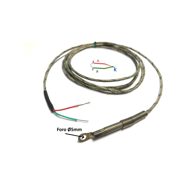 2000.00.507   Sonda Occhiello Foro D5 Esterno D10  Tipo  K   cavo TTS 2 mtl con molla antipiega