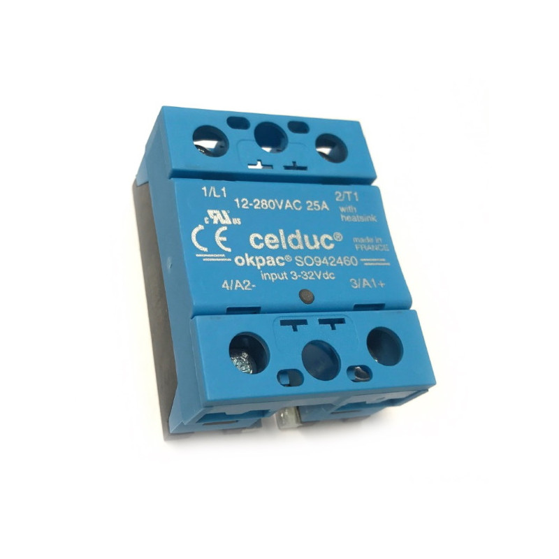 SO942460   Okpac SSR Celduc  1PH 25A  24 280VAC  Input 8 32Vdc  LED  Coprimorsetto IP20