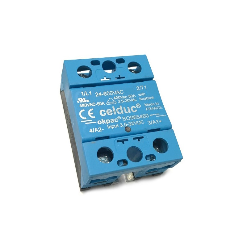 SO965460  Okpac SSR Celduc  1PH 50A  24 600VAC  Input 8 32Vdc  LED  Coprimorsetto IP20