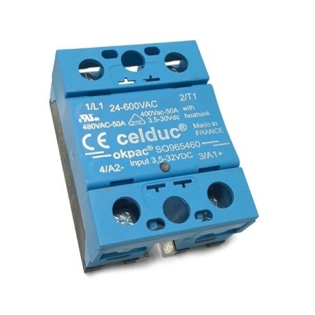 SO965460  Okpac SSR Celduc  1PH 50A  24 600VAC  Input 8 32Vdc  LED  Coprimorsetto IP20
