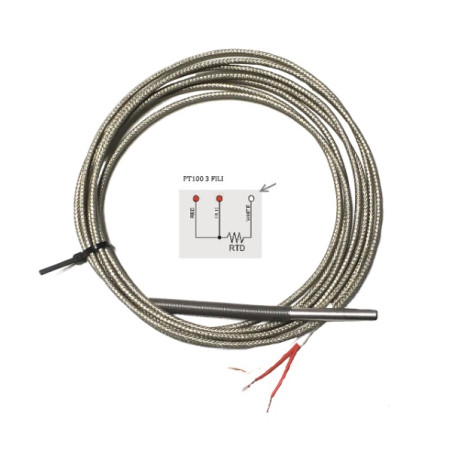 PT100B4040A3M  PT100  3 Fili  classe B Ø 4 mm  L40 mm cavo TTS 3mt con molla antipiega