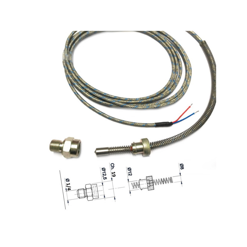 TCZ8DL15I-5   Termocoppia  J  isolato attacco a baionetta calotta maschio  1/4 con puntale  D 8X15 con cavo TTS  Lc 5 mtl