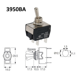 3950BA  Interruttore bipolare  a leva metallo due posizioni ON  OFF 16A   250V  Coll  faston