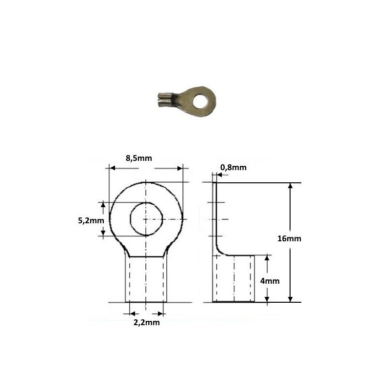 8008-5  Capicorda Inox foro D 5,2  per cavo sez 1  2,5 mmq