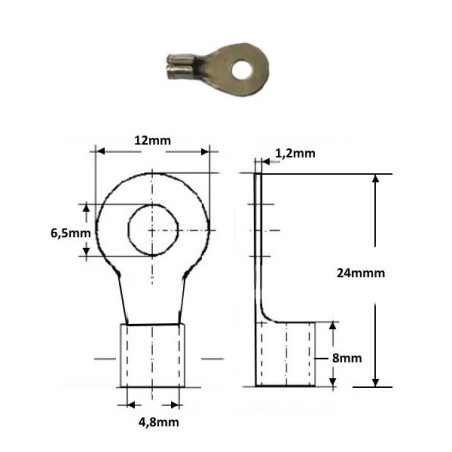 8051-6   Capicorda Inox foro D 6,5 per cavo sez 6  10 mmq