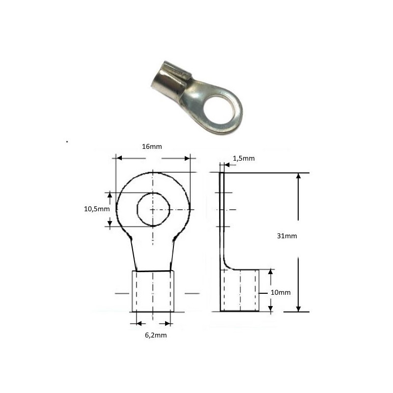 8054-10  Capicorda Inox foro  D 10,5 mm  per cavo sez 10  16 mmq