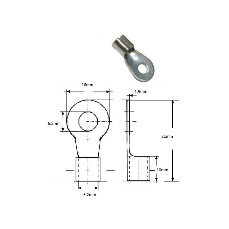 8054-6  Capicorda Inox foro  D 6,5 per cavo sez 10  16 mmq