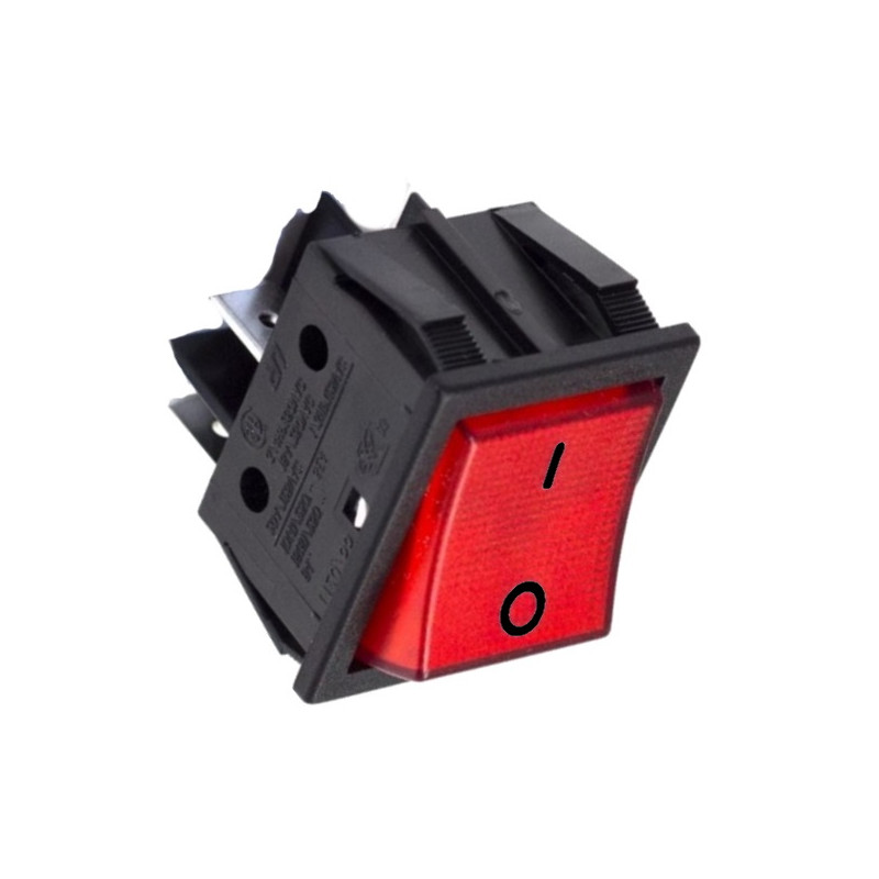 A2280R  Interruttore bipolare  16A 250Vac  tasto luminoso rosso  snap in 22x30 con simboli  O I