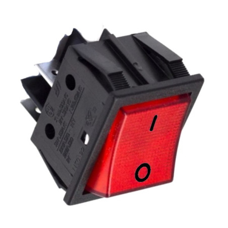 A2280R  Interruttore bipolare  16A 250Vac  tasto luminoso rosso  snap in 22x30 con simboli  O I