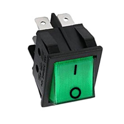 A2280V  Interruttore bipolare 16A 250Vac  tasto luminoso verde  snap in 22x30 con simboli  O I