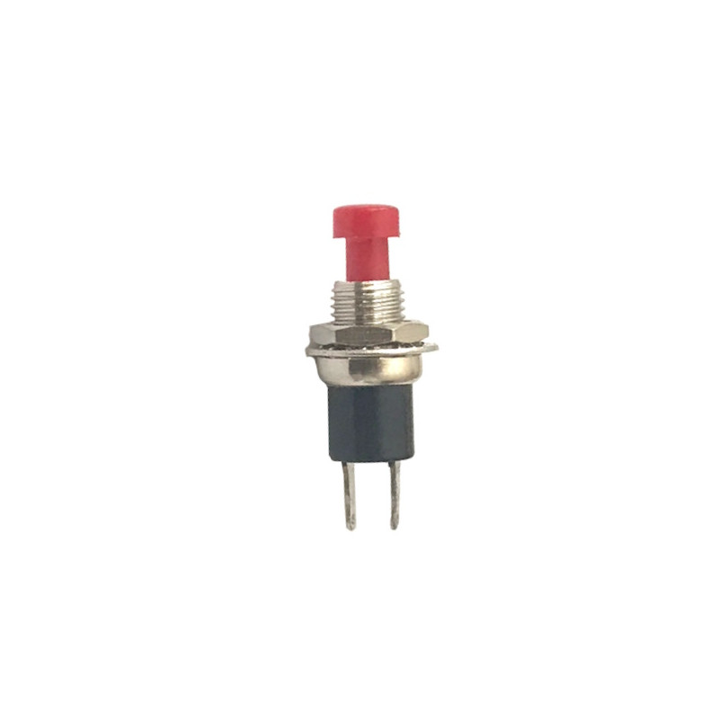 A2412  Pulsante momentaneo 6mm corpo in ottone cromato  fissaggio al pannello con dado tasto  rosso  funzione NA 1A 125V