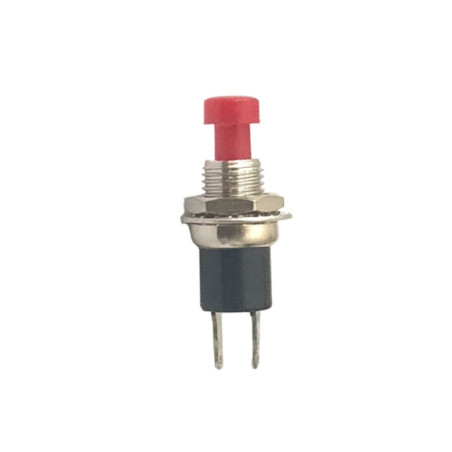 A2412  Pulsante momentaneo 6mm corpo in ottone cromato  fissaggio al pannello con dado tasto  rosso  funzione NA 1A 125V