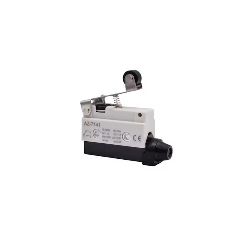 AZ-7141  Micro Finecorsa in plastica leva in acciaio inox con rotella in plastica 1NO NC 10A 250V  IP40 passacavo in gomma