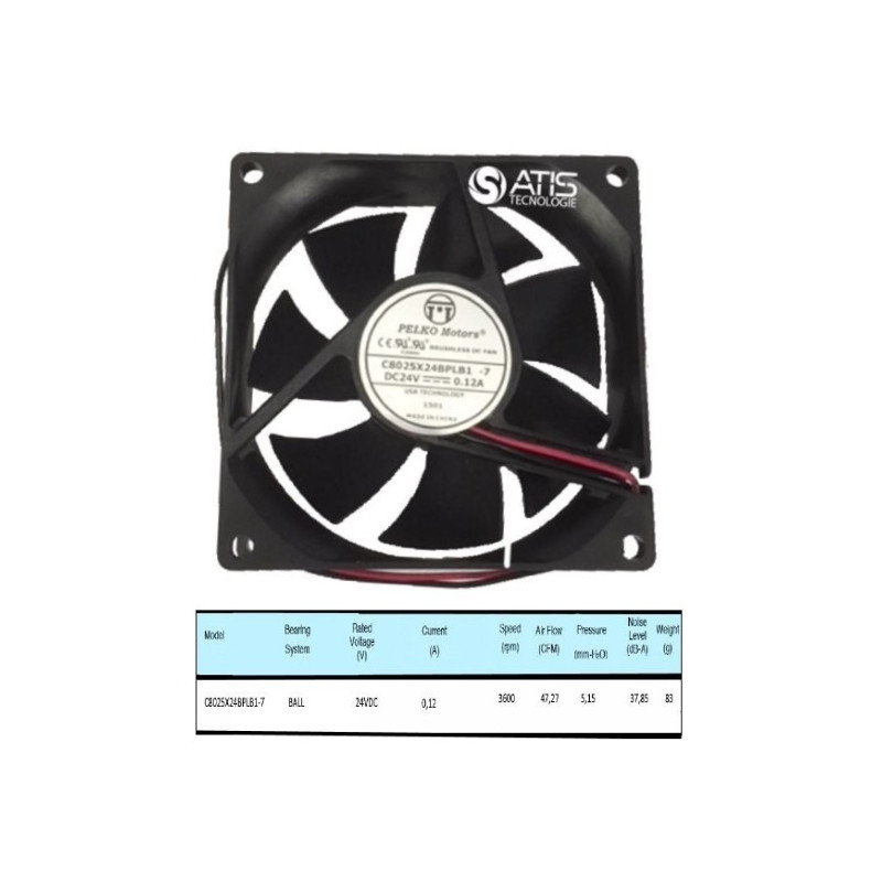 C8025X24BPLB1-7  Ventola Assiale  con cuscinetti 80x80x25mm 24Vdc3600 RPM  80,36 m³/h