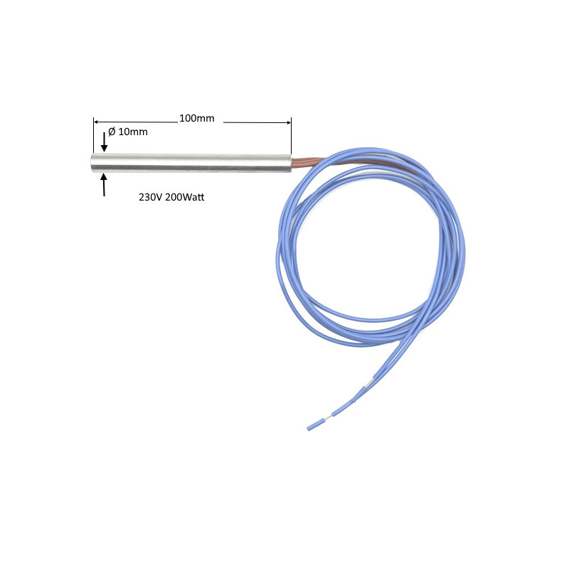 102002300200  Riiscaldatore Ø 10 X100mm lungh  230V 200W Cavo 1000 mm silicone