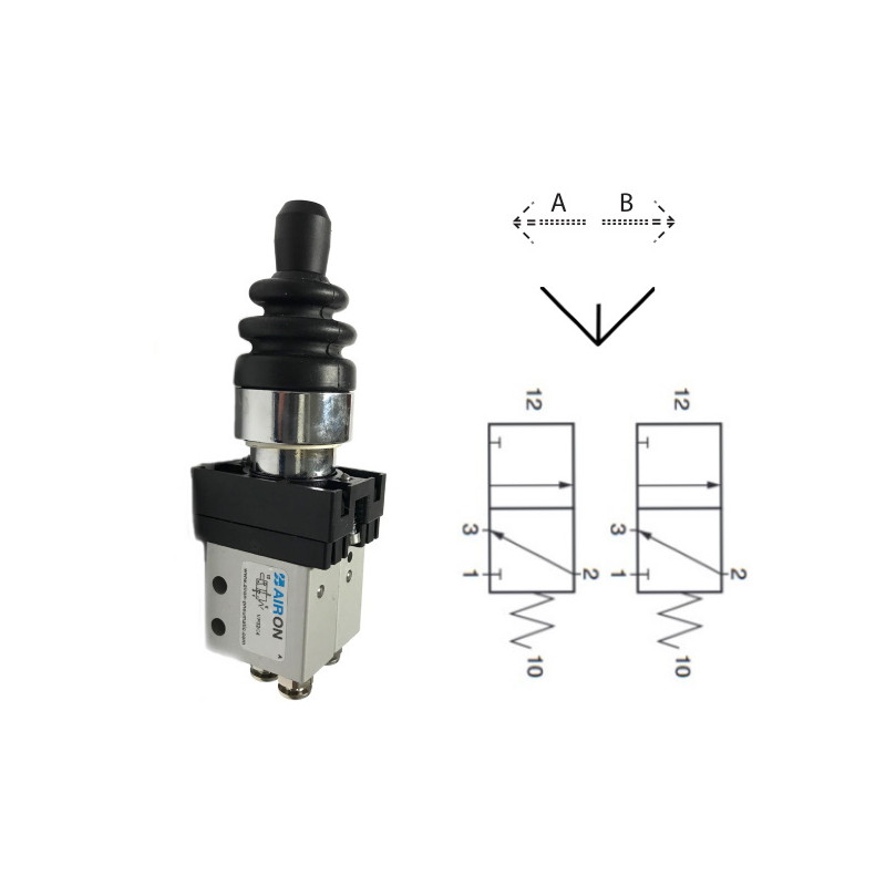 ECP1540  Joystick 2 posiz  A  B con ritorno a molla serie metallo H 48 mm   IP65 pneumatico 3/2vie NC  attacchi  tubo D 4