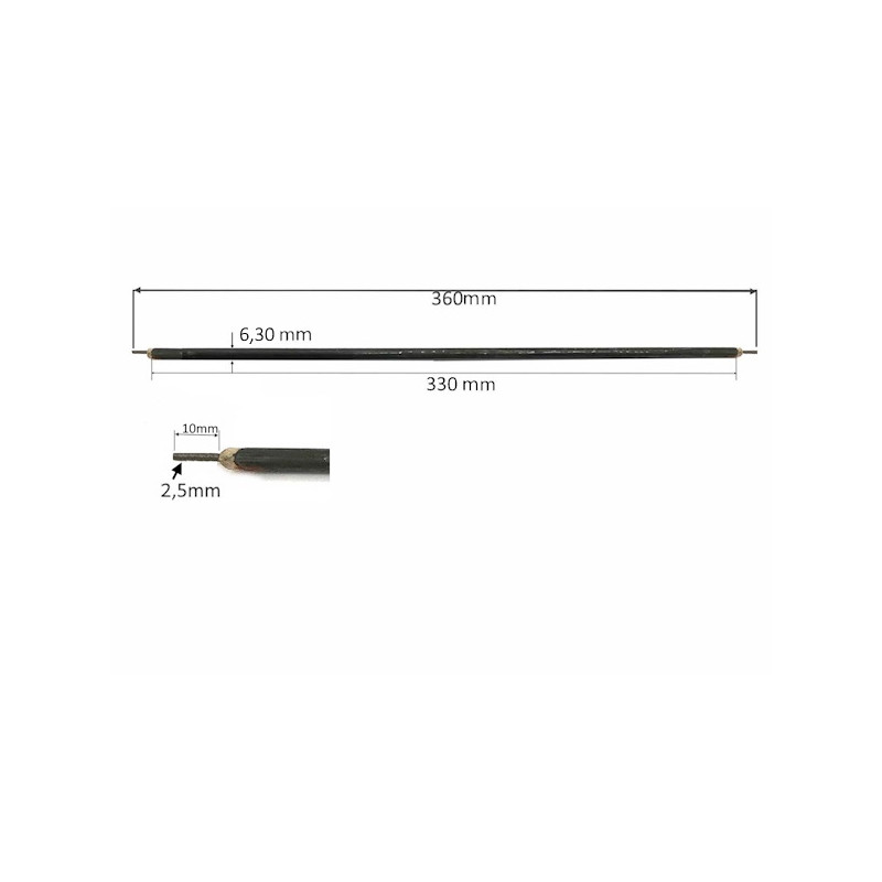 R6333024300 Resistenza lineare D 6,3 mm  H 330 mm  AISI 321  24V 300W   collegamnto bilaterale con perni lisci  D 2,5 mm