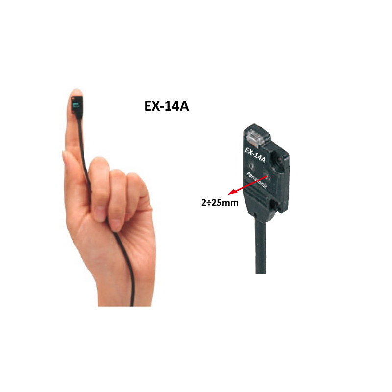 EX14A  Sensore fotoelettrico retroriflettivo  Sn 2   25 mm  NPN transistor a coll  aperto  max 50 mA  Usc 3 fili cavo 2mt  IP67