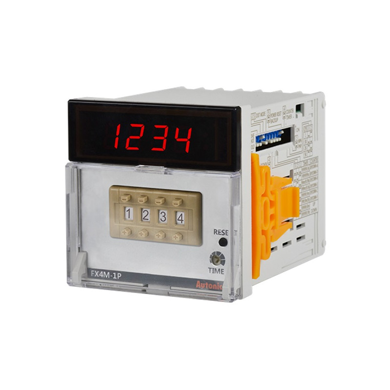 FX4M-1P4  Contatore e timer 72x72mm  4 cifre  LED  2 relè   2 uscite NPN  100 240 Vac  50/60Hz
