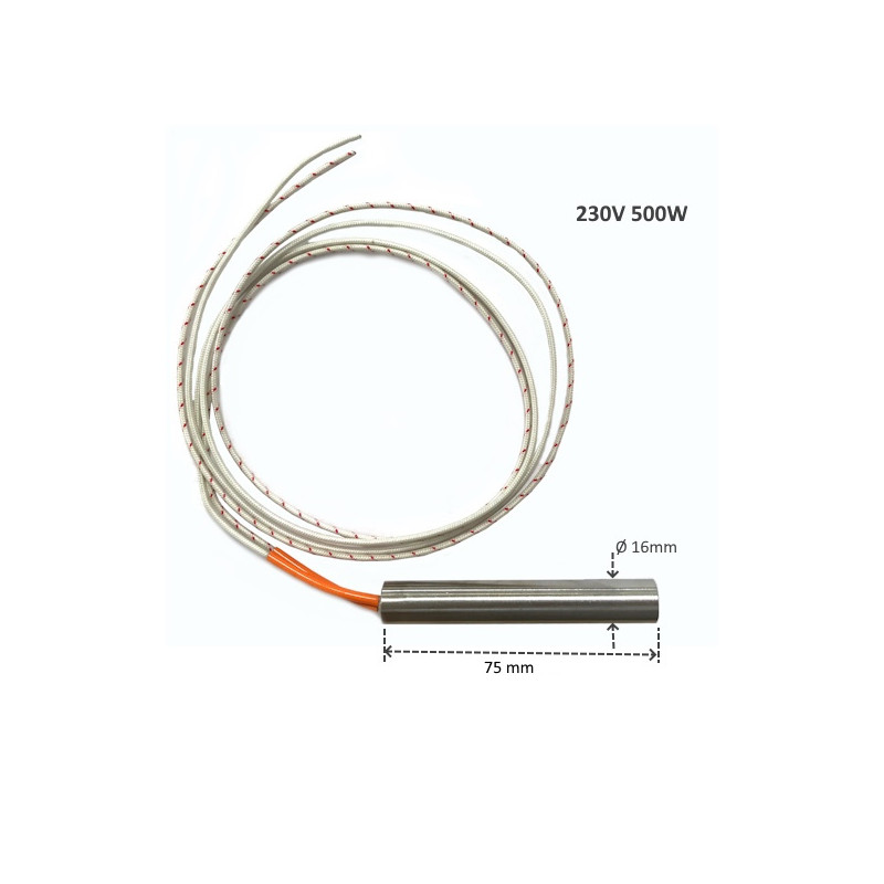 HD0160075   Riscaldatore a cartuccia D.16 X 75 mm 230V 500W LC 500 FV