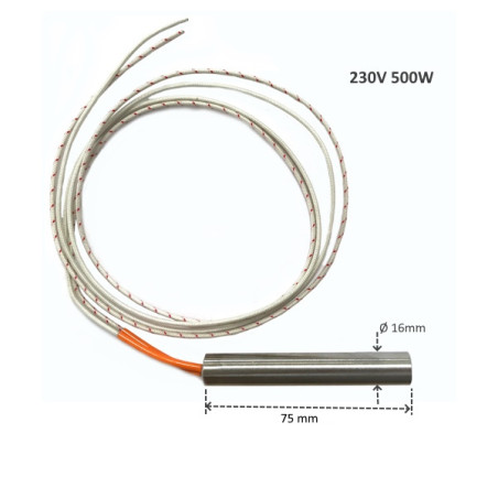 HD0160075   Riscaldatore a cartuccia D.16 X 75 mm 230V 500W LC 500 FV