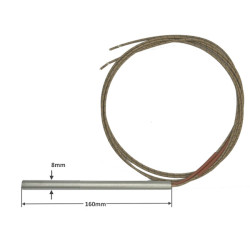 HD8160110200  Riscaldatore a cartuccia D 8 mm  H 160 mm  110V 200W  LC1000 mm cavo in fibra di vetro