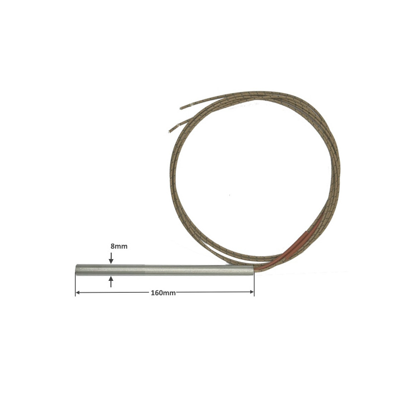 HD8160110200  Riscaldatore a cartuccia D 8 mm  H 160 mm  110V 200W  LC1000 mm cavo in fibra di vetro