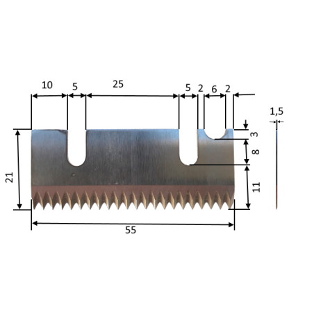 LM22-55   Lama dentata in acciaio AISI 420 HRC per Nastratrice  L 22x55mm  sp 1,5mm