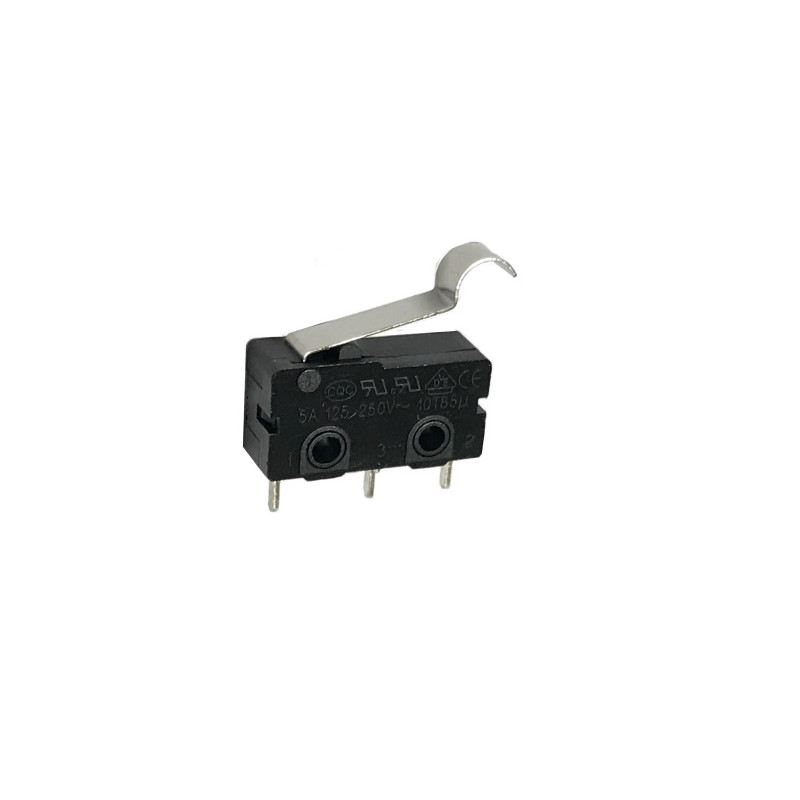 M6401  Microswich  miniatura 3A 250V  contatti argentati  terminali a saldare  Leva sagomata Pressione di lavoro 35g