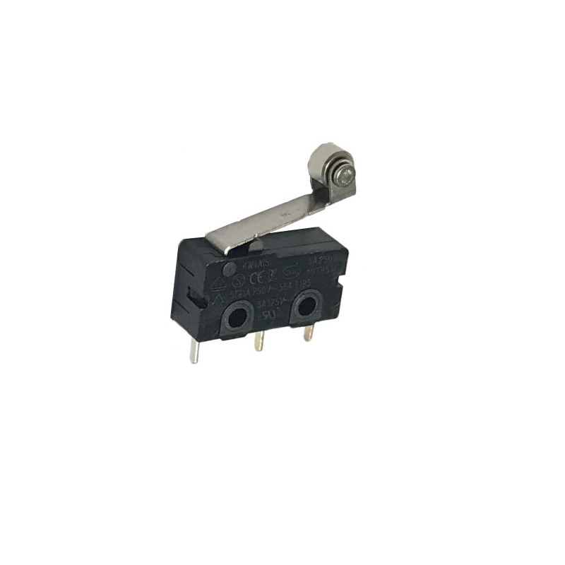 M6403  Microswich  miniatura 3A 250V  contatti argentati  terminali a saldare Leva con rotella  Pressione di lavoro 35g