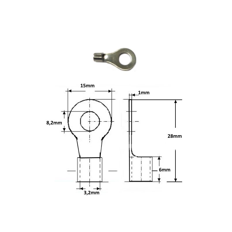 8015-8  Capicorda Inox foro  D 8,2 per cavo sez 4  6 mmq