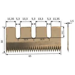 LM30-65   Lama dentata in acciaio AISI 420 HRC per Nastratrice  L 30 x 65 mm  sp 1,5 mm