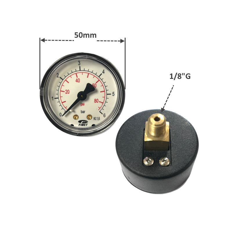 MMM 206  Manometro 0 6 BAR  D 50  Attacco in asse G 1/8
