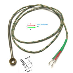 OTKDU6A10  Termocopia  tipo  K  occhiello norma din adatto per viti M6 cavo TTS  schermato Lc 1000 mm Isolata