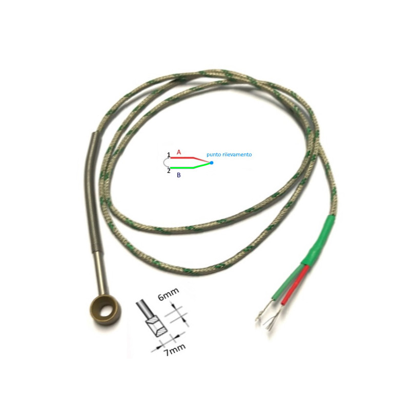 OTKDU6A10  Termocopia  tipo  K  occhiello norma din adatto per viti M6 cavo TTS  schermato Lc 1000 mm Isolata