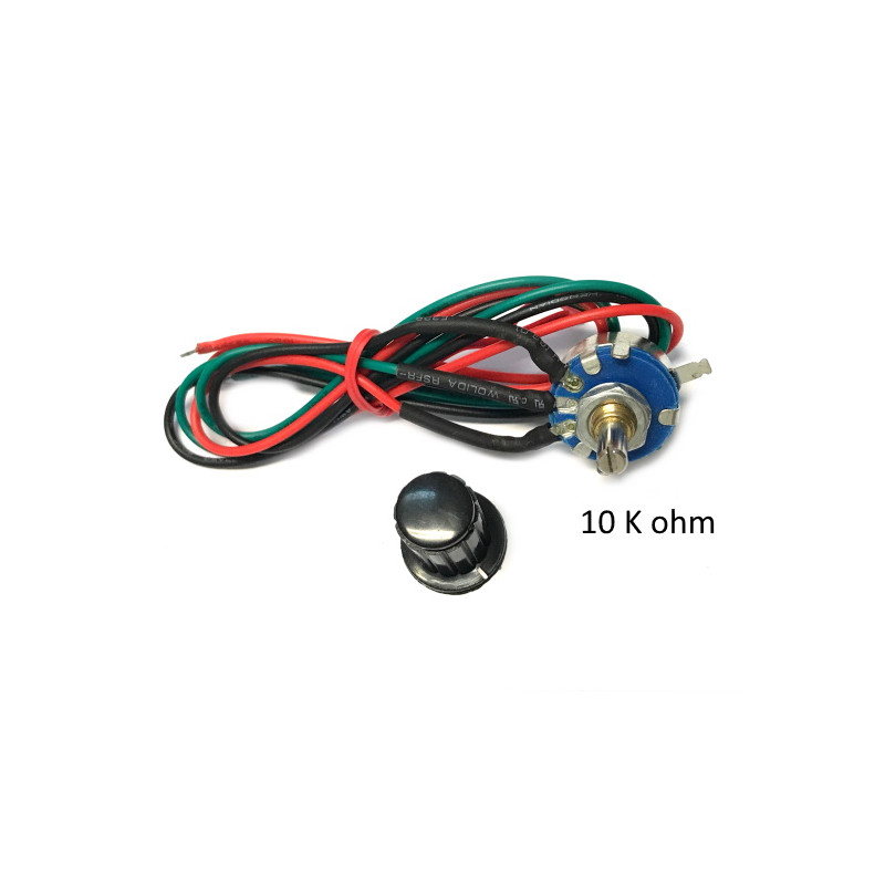 POT-1A10K-STOP  Potenziometro assiale mono giro 10KOhm 1W   d 4mm  Lineare  cavi  Lc 350 mm  completo di pomello