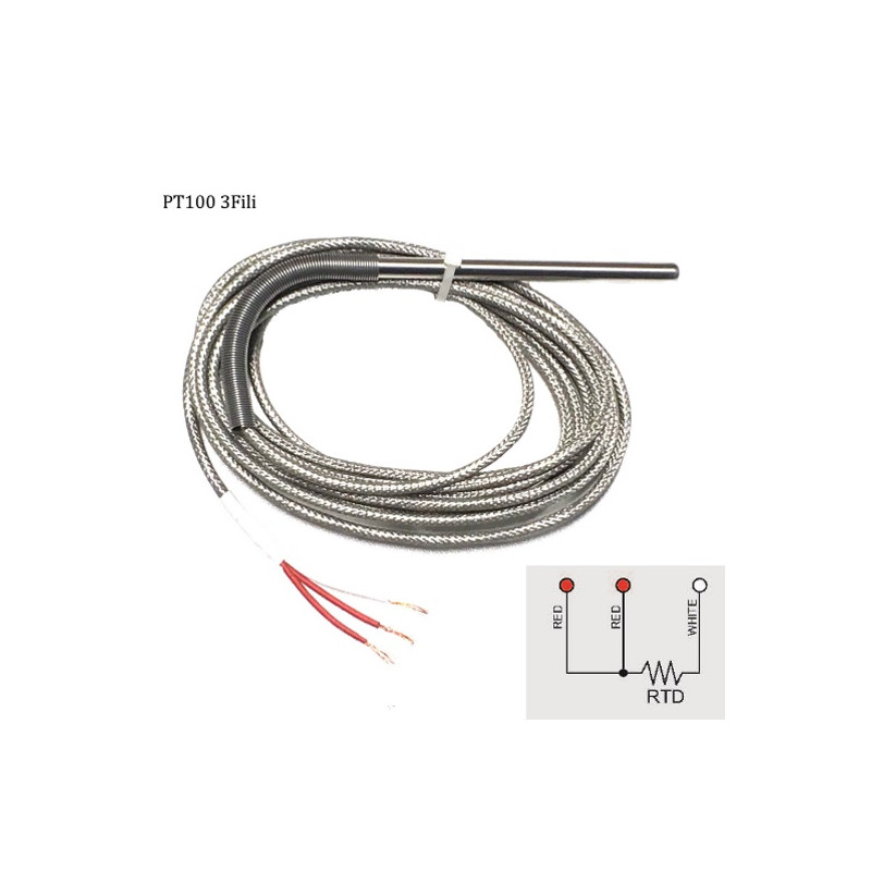 PT100B6100A3  PT100  3-Fili  classe B D 6 mm H 100 mm Cavo TTS LC 3mtl STD Schermato