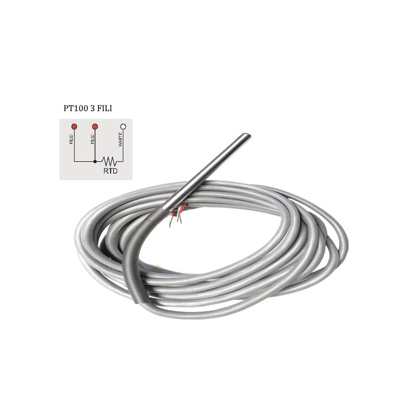 PT100B6100B3   PT100  3 Fili  classe B D 6 mm  H 100 mm cavo Silicone LC 3mtl