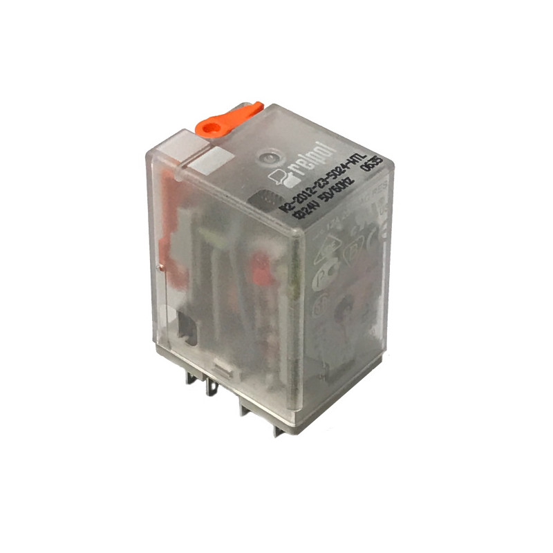 R2-23-5024WTL   Relè di potenza per uso generico  2PCO 12A  24VAC  plug in  LED e test  blocco manuale