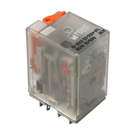 R2-23-5024WTL   Relè di potenza per uso generico  2PCO 12A  24VAC  plug in  LED e test  blocco manuale