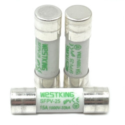 SFPV-25-15A/10  Fusibile rapido ceramica cilindrico 10x38 gPV 15A  DC1000V 33kAConfezione da 10 pcs