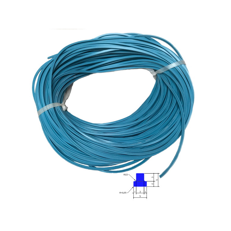 SIL70T553   Profilo silicone Blu sezione   T   5 X 5 X 3 mm   70 SH  RAL 5012