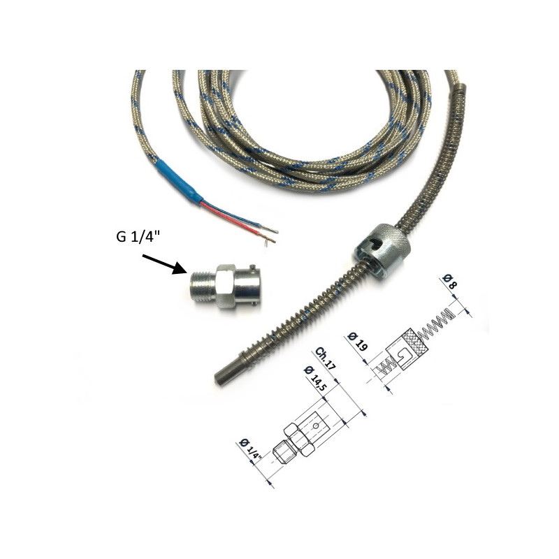 TBA1JDUSI6CA30   Termocoppie  J Attacco a baionetta calotta femmina 1/4  con puntale d 6mm x 15 mm con cavo TTS Lc 3 mtl