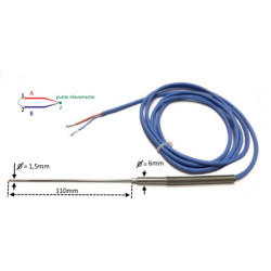 TCJ15110B20  Termocopia tipo J   MGO Isolata D 1,5 X 110 mm cavo in guaina silicone blu LG 2 mtl  con molla antipiega  DIN 43710