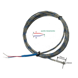 TCJ3020A20   Termocoppia tipo  J liscia norme Din giunto caldo isolato DG 3mm LG 20mm  cavo TTS  LC 2 mtl  STD