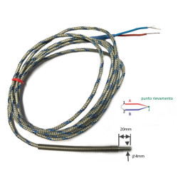TCJ4020A20  Termocoppia tipo J  liscia norme Din giunto caldo isolato DG 4mm LG 20mm  cavo TTS LC 2 mtl STD