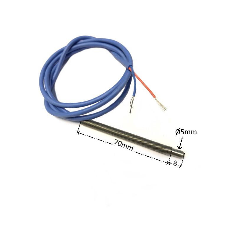 TCJ5001510B  Termocoppia Tipo J  Modello B D 5x15mm  Cavo silicone da 1 m elemento di rilevamento semplice  giunzione di misuraz