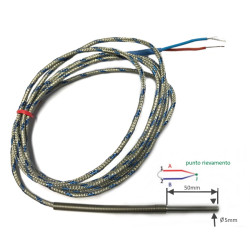 TCJ5050A20  Termocoppia TCJ  norme DIN giunto caldo isolato  D 5 mm  L 50 MM cavo TTS   LC 2M   Molla antipiega