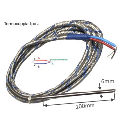 TCJ6100A3TTS  Termocoppia tipo  J liscia norme DIN giunto caldo isolato DG 6mm LG 100mm Cavo TTS LC 3M   molla antipiega
